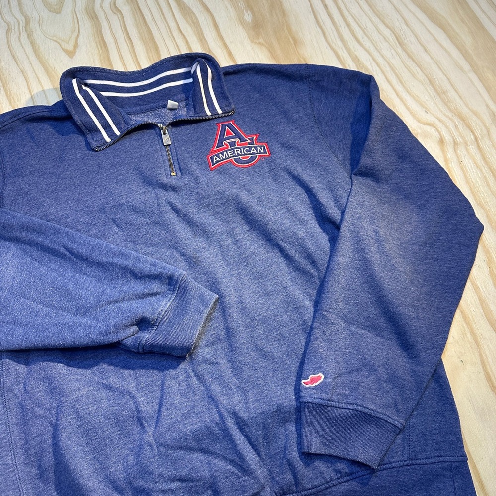 League American University Quarter Zip Pullover Blue Mens 2XL Triblend Sweats